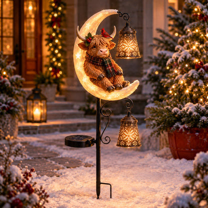 🌙 Highland Cow Moon Solar Garden Light
