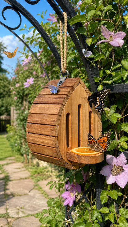 🦋 Nichoir à papillons de jardin fait à la main avec mangeoire intégrée