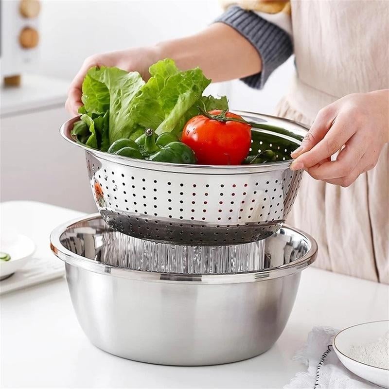 📢📢50% OFF !! ⏰🥬 Slice, Grate & Julienne in Minutes! Multi-Function Stainless Steel Vegetable Prep Bowl for Easy Cooking