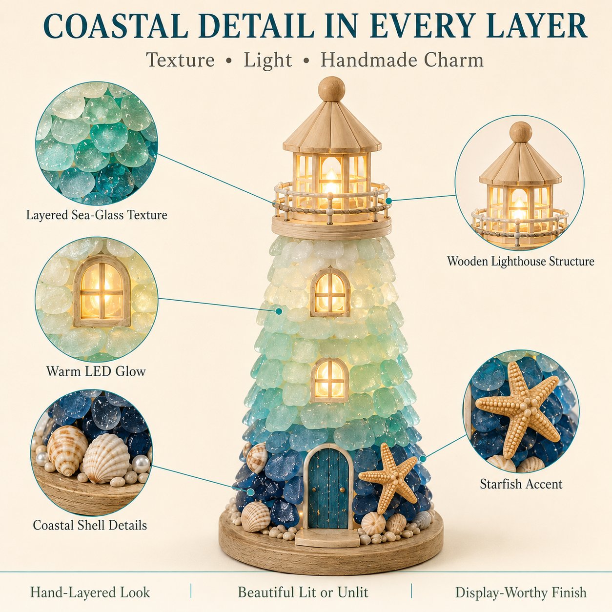 ⏳ Last Day 49% OFF – 🌊 Beginner-Friendly DIY Lighted Sea Glass-Style Lighthouse Kit Collection | Complete Kit with Sea Glass-Style Pieces, LED Lights & Step-by-Step Guide Included 💕
