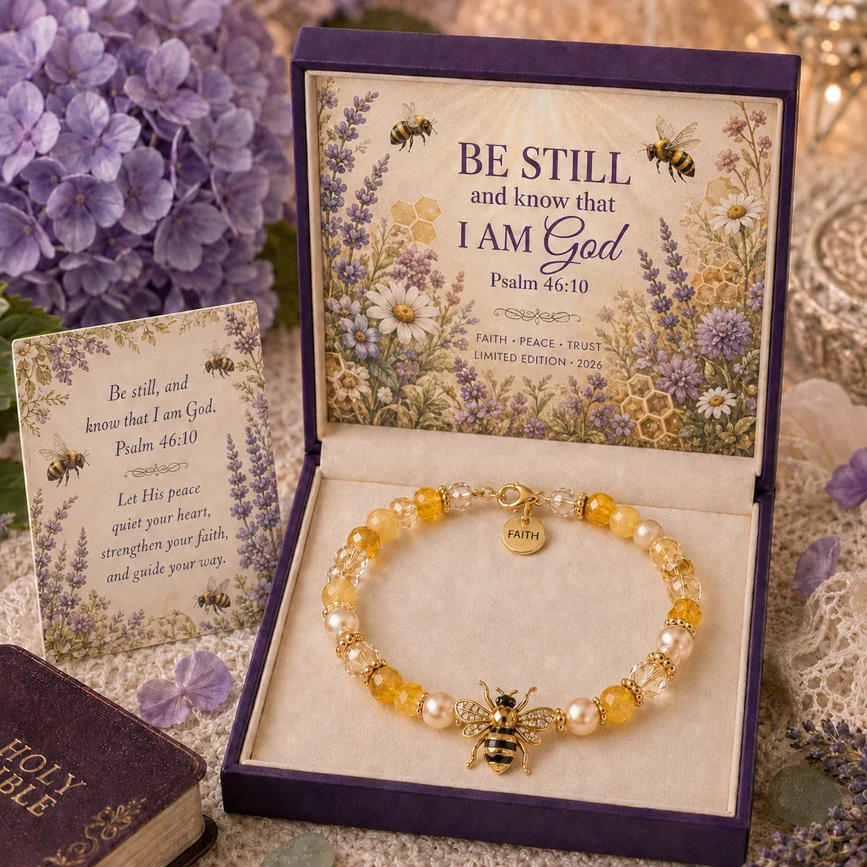 ✝️ Psalm 46:10 Faith Bracelet | Limited Edition 2026 Christian Jewelry with 7 Meaningful Nature Symbols, Gemstone-Style Beads & Scripture Gift Box 🤍