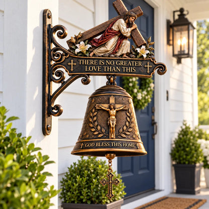 ✝️ Jesus Cross Christian Hanging Bell | “God Bless This Home” Rustic Faith-Inspired Door & Porch Decor