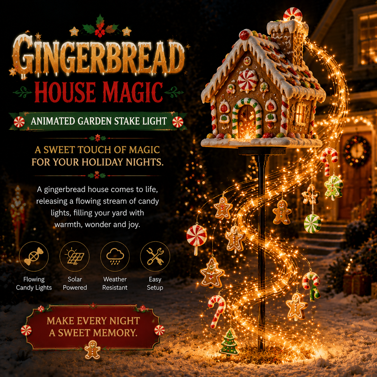 Gingerbread House Magic Christmas garden stake light