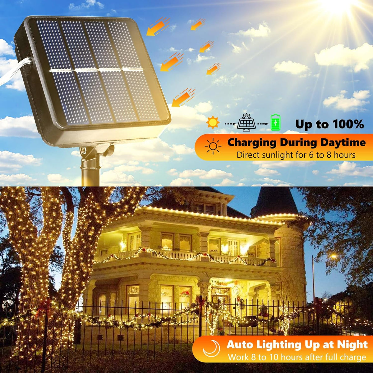 2-Pack Solar Outdoor String Lights