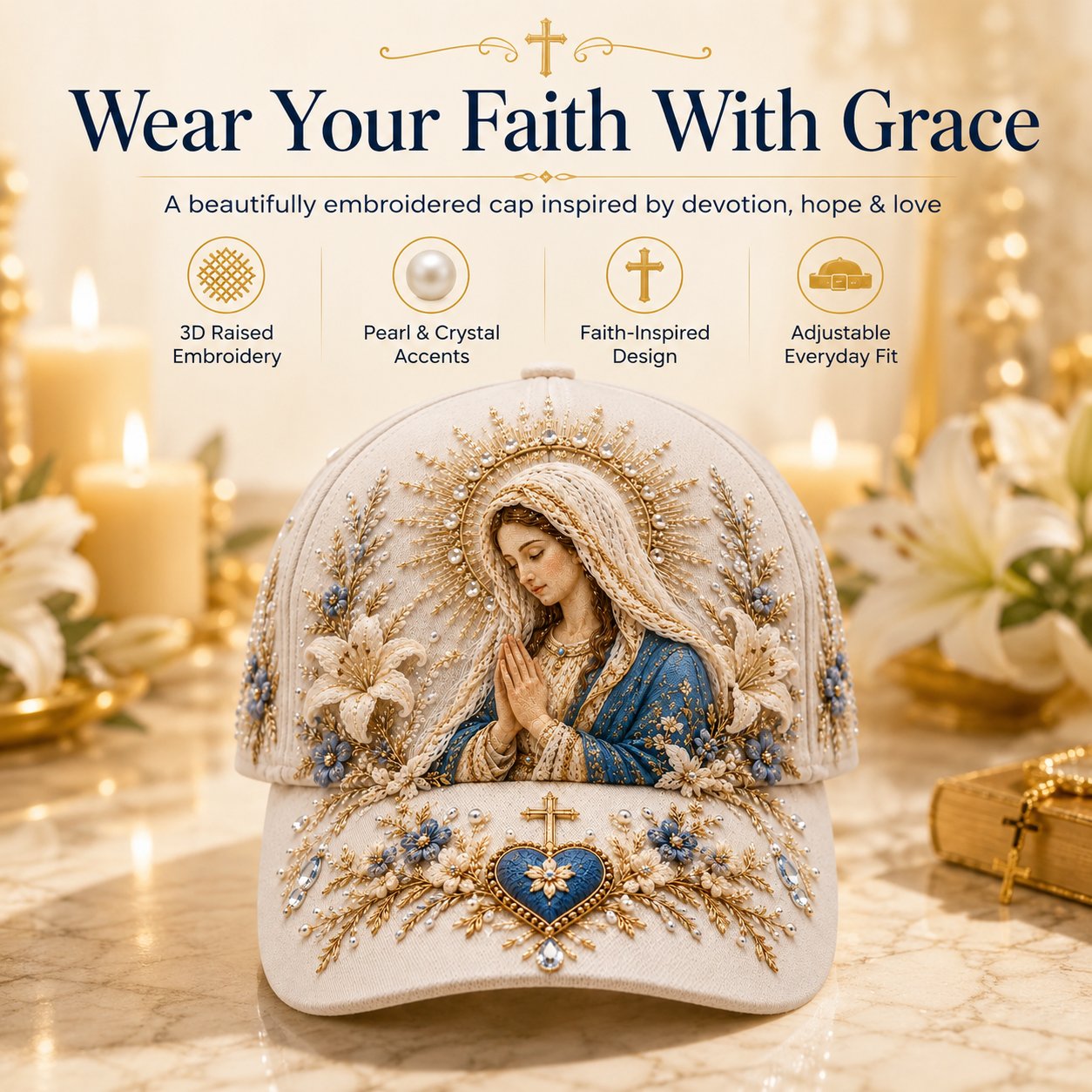 🔥 Last Day 49% OFF - ❤️ Sacred Faith Embroidered Baseball Cap | 3D Raised Christian Design, Unisex Comfortable Adjustable Hat for Church, Outdoor Walks & Daily Wear ✝️✨