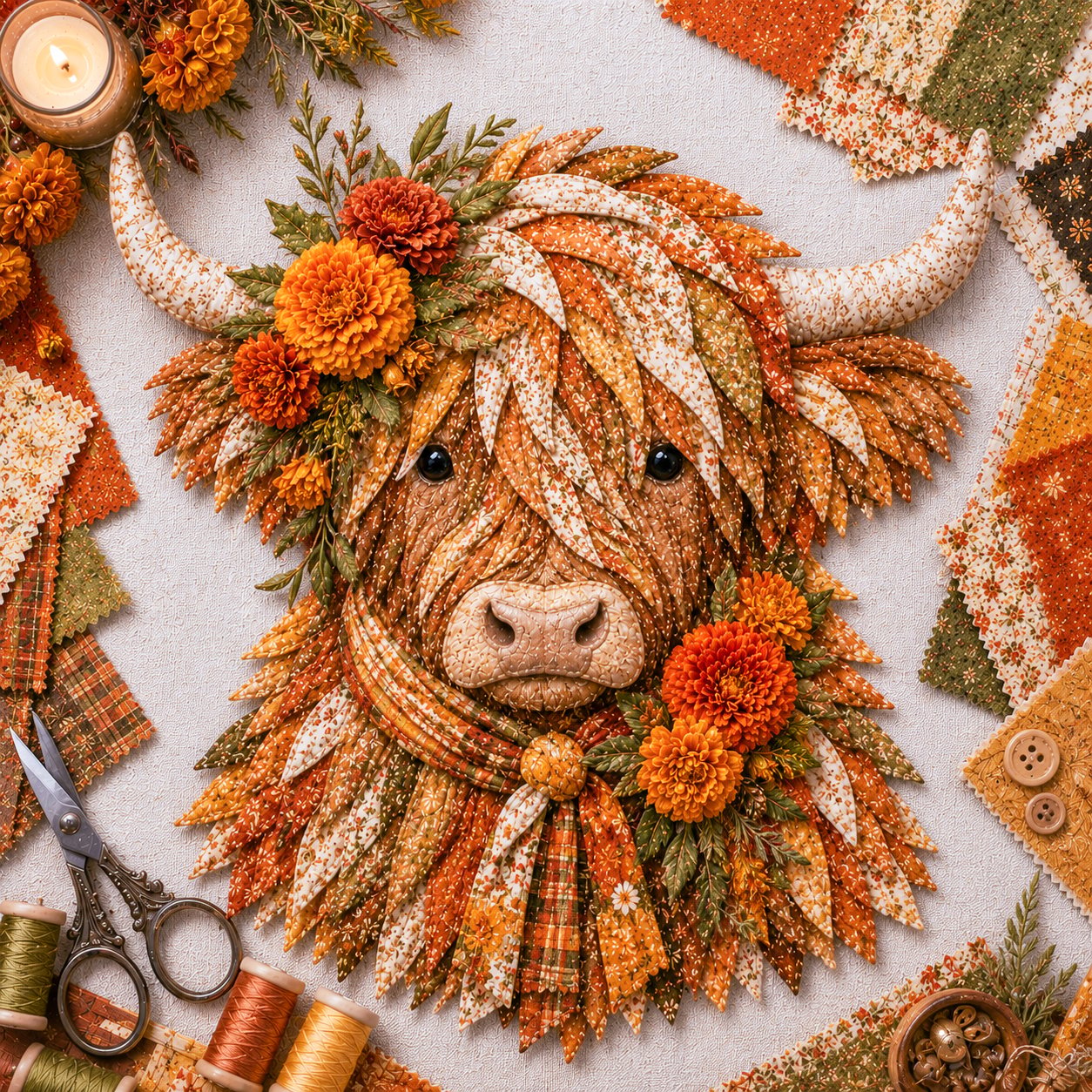 🔥LAST DAY 50% OFF - 🌸Birth Flower Highland Cow Fabric Art DIY Kit – A Handmade Keepsake You Create with Love