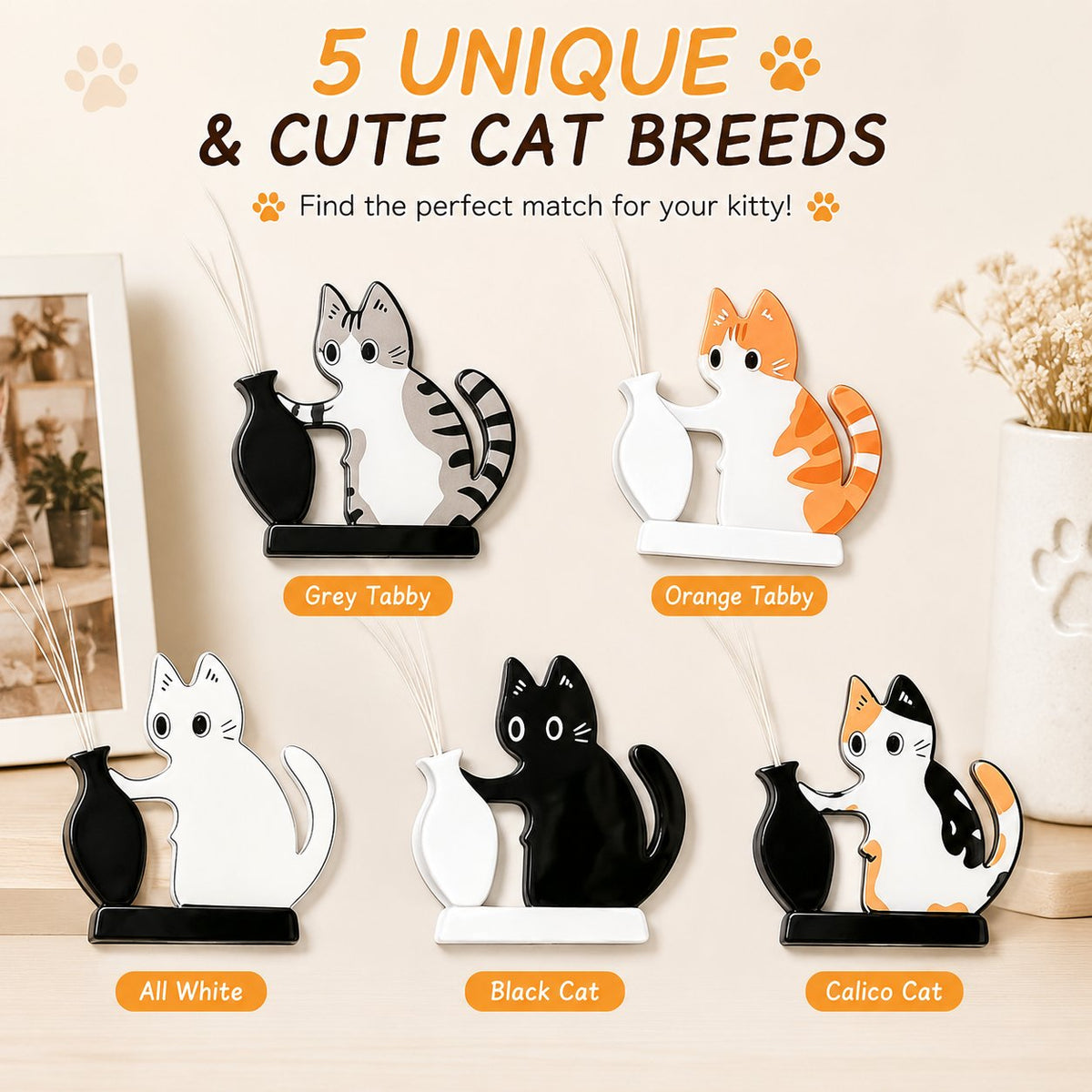 🐱5 Pcs Cat Whisker Holder Refrigerator Magnets, Pet Memorial Decor🐈🐾