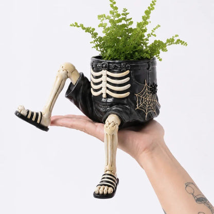 Halloween Whimsical Hanging Leg Planter Handcrafted Fall Skeleton Decor