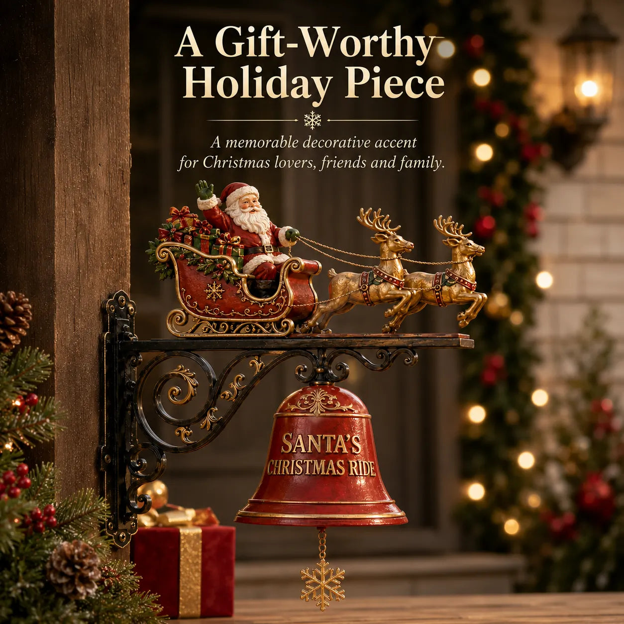 🎅 Santa Sleigh with Reindeer & Bell | 3D Christmas Outdoor Decoration