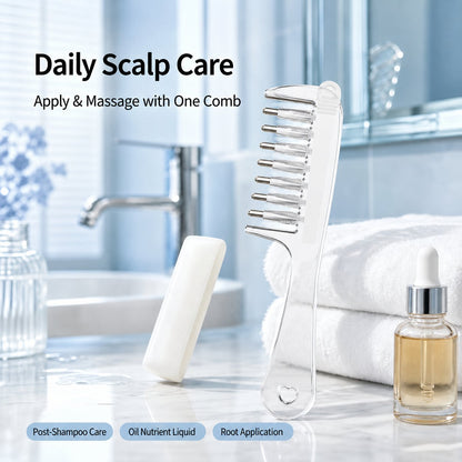 💧Refillable Scalp Oil Applicator Comb with 7 Metal Massage Tips – Even Root Serum Distribution & Scalp Stimulation for Hair Care
