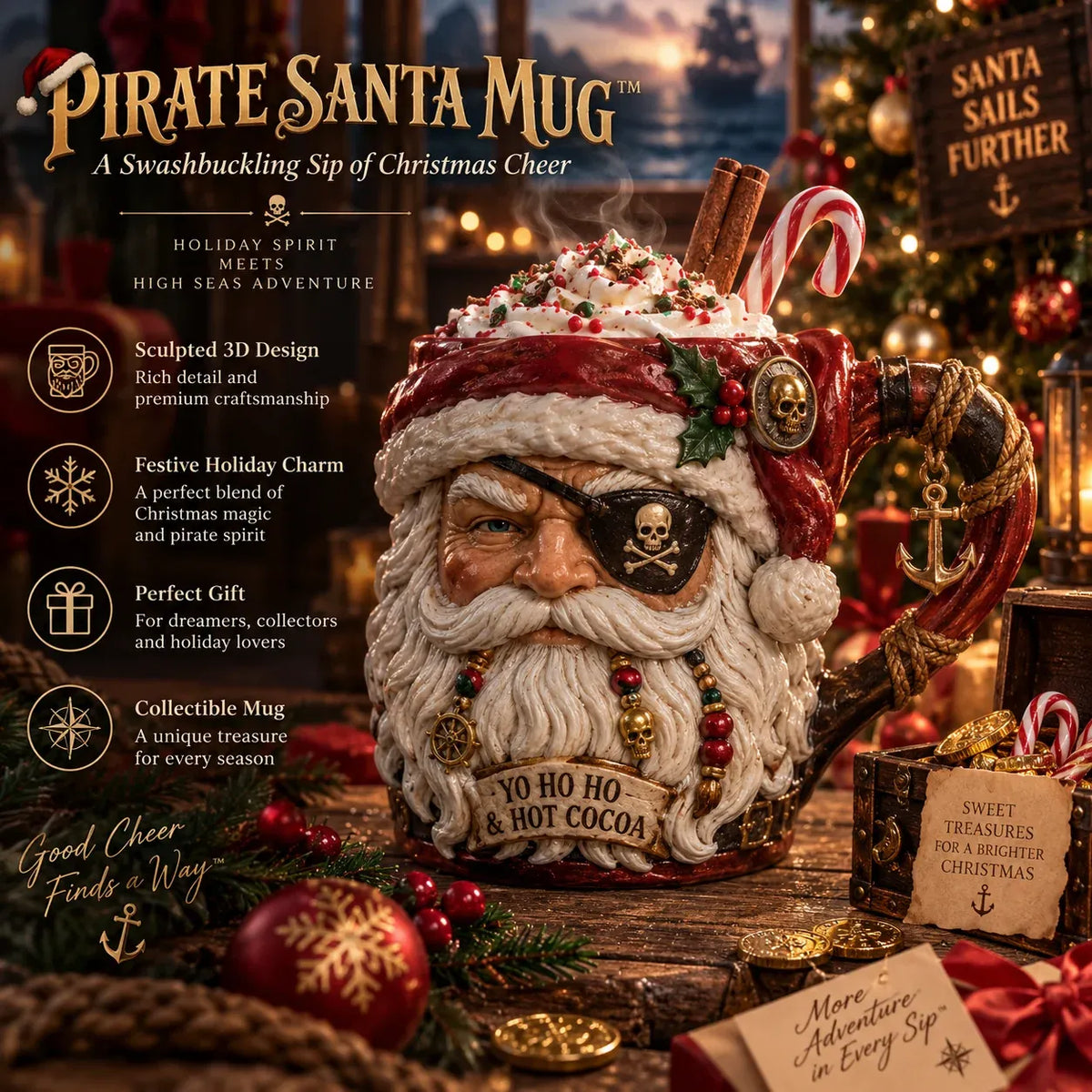 ⏳ Last Day 49% OFF – 💀🎅 3D Dark Christmas Santa Mug Collection | Skull Santa & Pirate Santa Designs with Sculpted Holiday Details ☠️