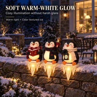 🎄Lighted Penguin Icicle Window Ledge Set