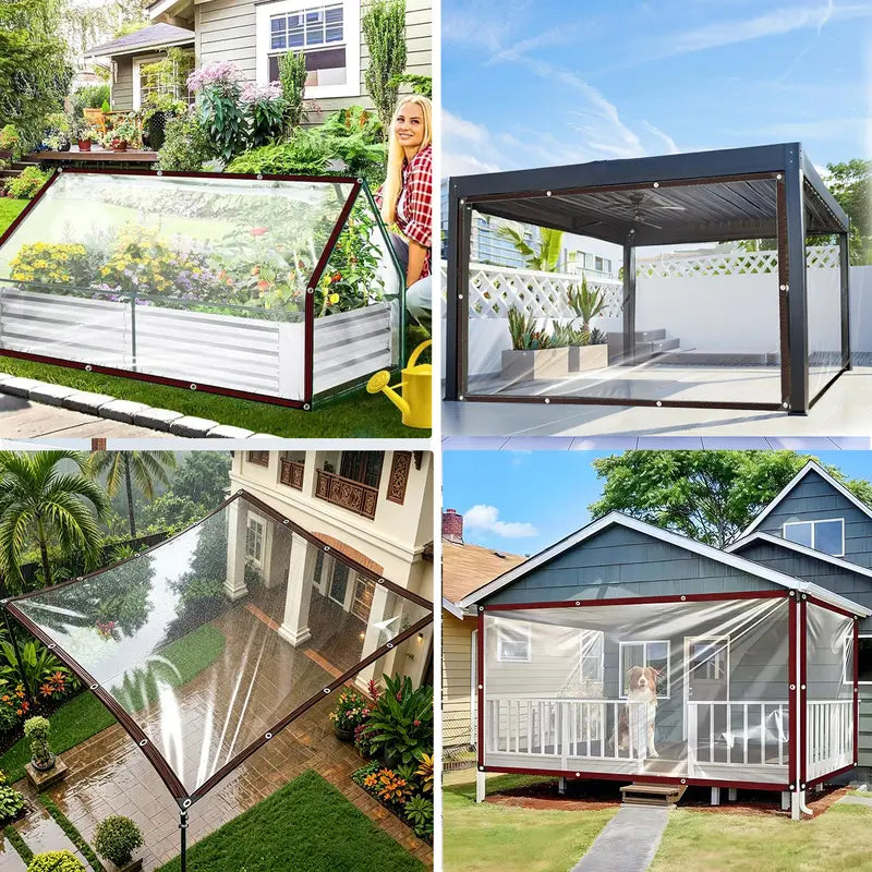 🌂Clear Waterproof PE Tarp, Transparent Outdoor Cover with Metal Grommets