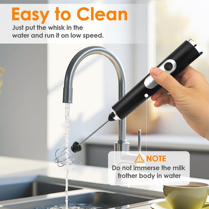 ☕ Rechargeable Milk Frother – Handheld with 2 Heads & 3 Speeds, Electric Mixer for Latte, Cappuccino, Matcha, Eggs (Black/White) 🌀