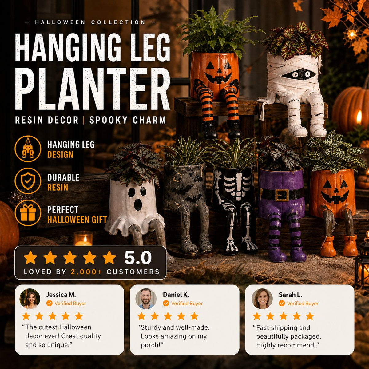 Halloween Whimsical Hanging Leg Planter Handcrafted Fall Skeleton Decor
