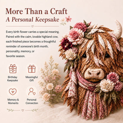 🔥LAST DAY 50% OFF - 🌸Birth Flower Highland Cow Fabric Art DIY Kit – A Handmade Keepsake You Create with Love
