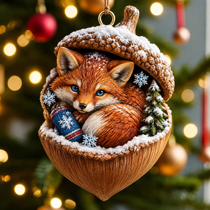 🌰🐿 Woodland Nut Hideaway Christmas Ornament – 3D-Style Raised Detail Forest Animal Keepsake