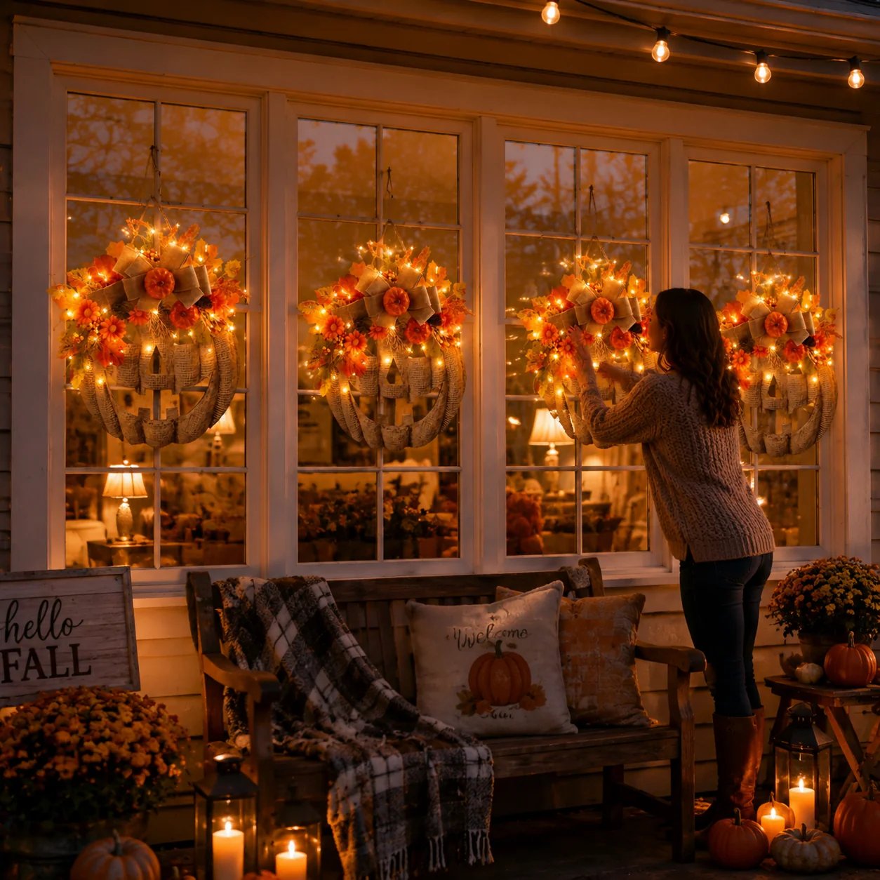 ⚡Hot Sales 49% OFF🎃✨ Lighted Burlap Pumpkin Wreath
