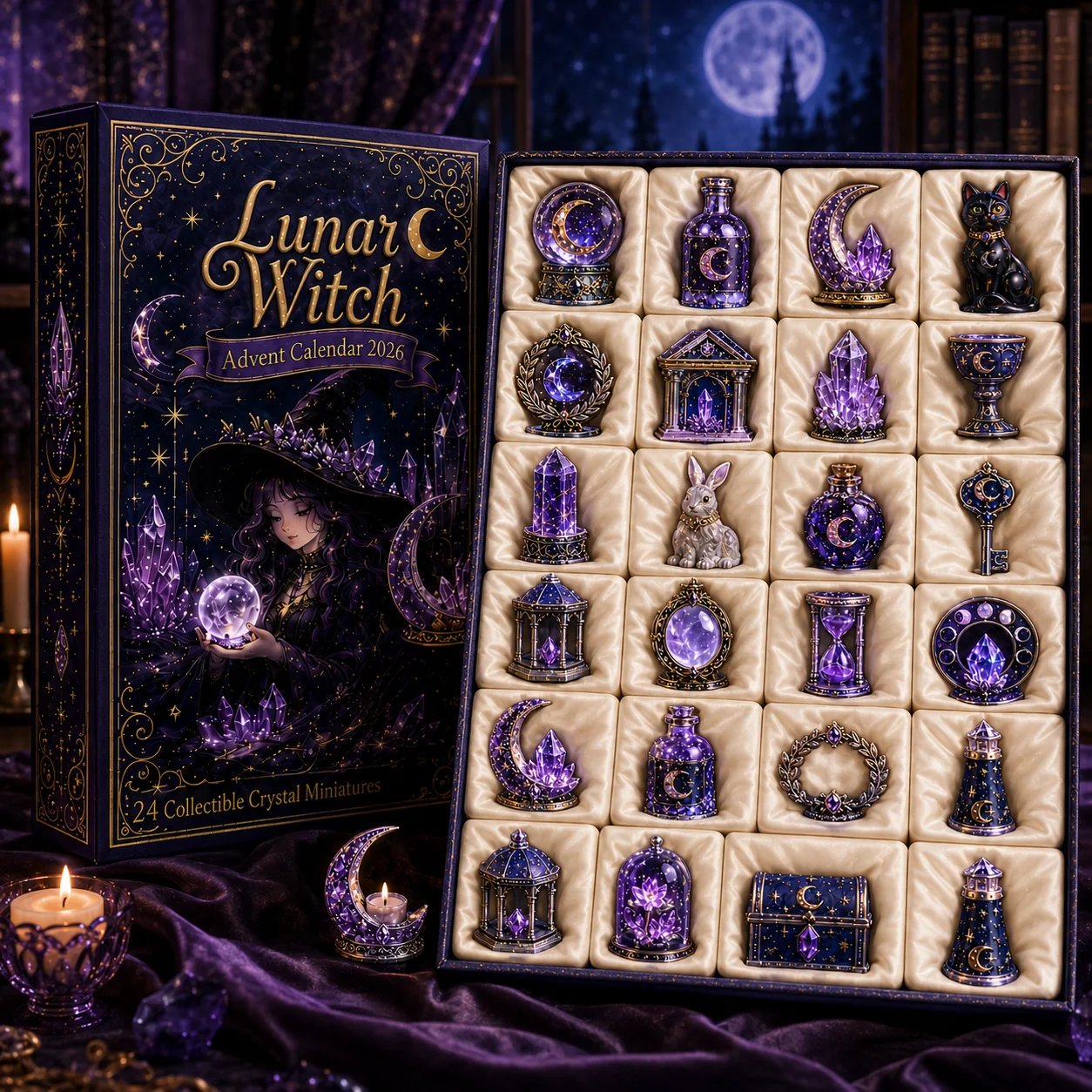 🔮Lunar Witch Advent Calendar 2026 – 24 Enchanted Crystal Miniatures for a Magical Moonlit Countdown
