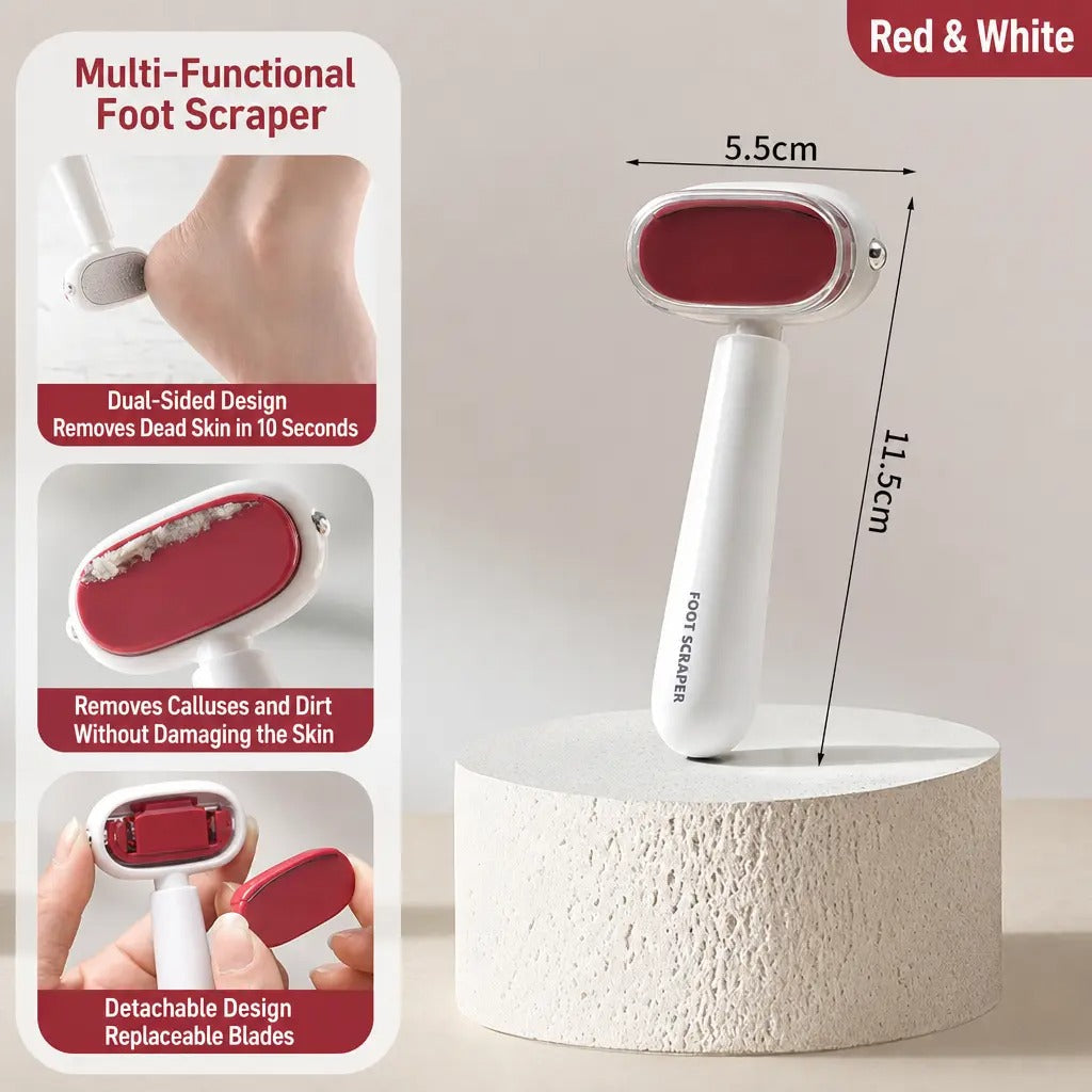 Dual‑Sided Foot Callus Remover, Replaceable Stainless Steel Blade Foot Scraper, Portable Manual Dead Skin Corn Remover, Safe Heels Exfoliator Pedicure Tool for Thick Hard Cracked Skin