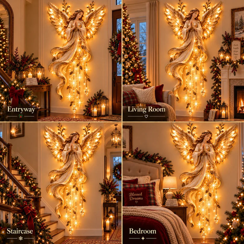 ✨Last Day 49% OFF👼Guardian Angel Starfall Cascade™ – Lighted Faith & Blessing Christmas Wall Decor✨