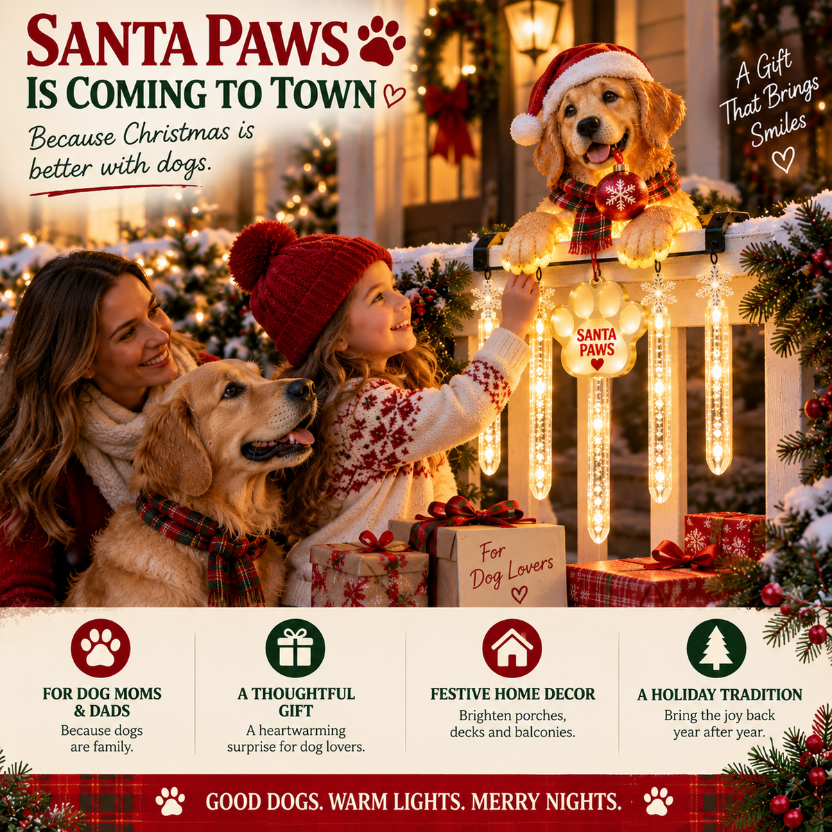 Santa Paws Christmas porch light as a holiday gift for dog lovers