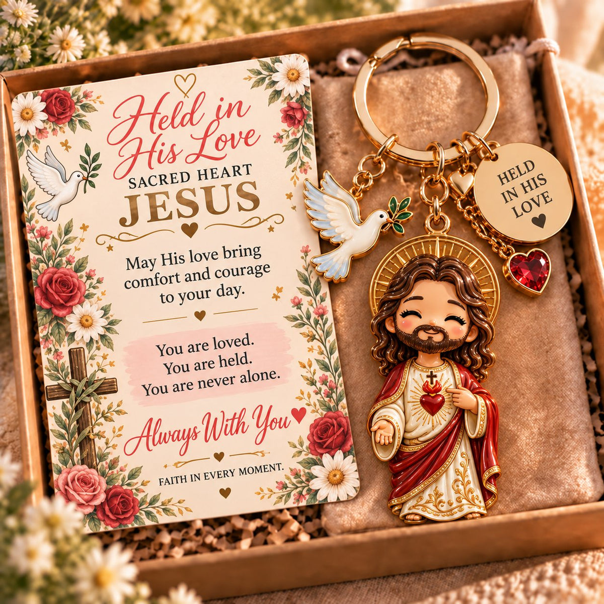 🔥LAST DAY 50% OFF-Emotional Support Jesus Keychain | Always With You Gift Set with Message Card