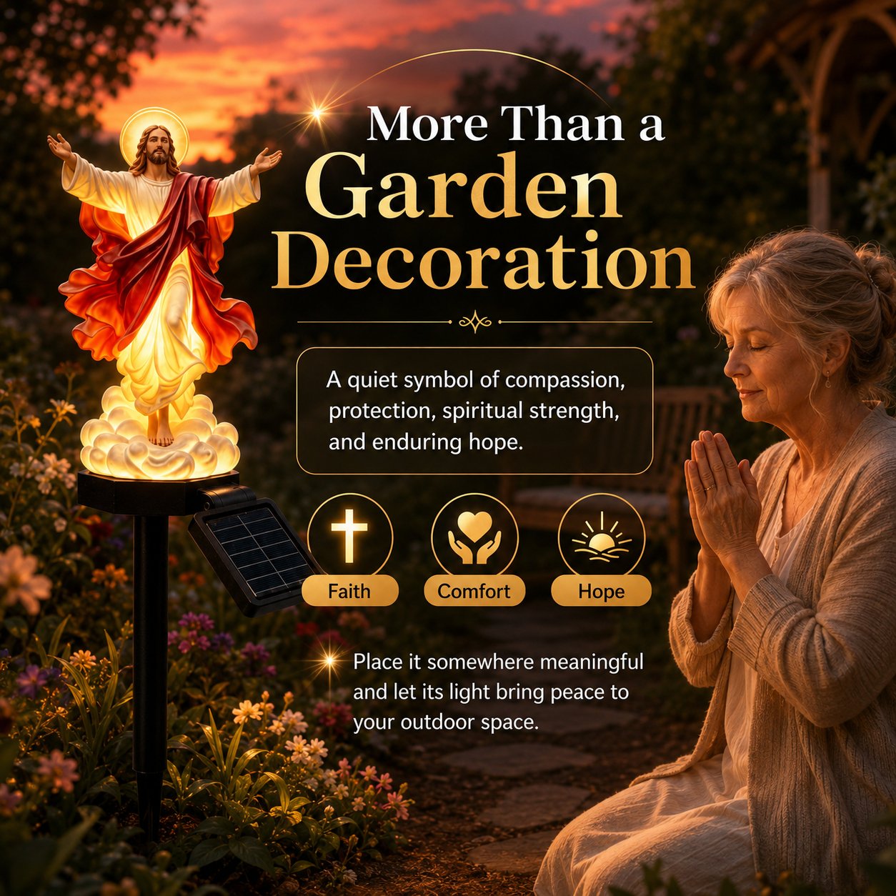 ☀️Statue de jardin de Jésus illuminée à l'énergie solaire🙏