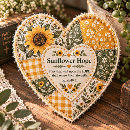 ❤️ Faith & Comfort Patchwork Heart Decor – Scripture-Inspired Keepsake
