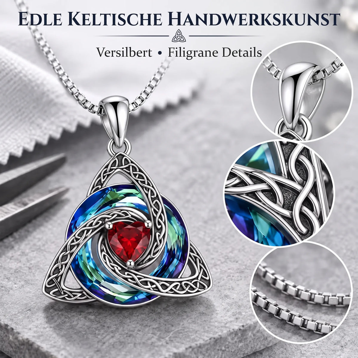 Geburtsstein-Keltische Trinity-Knoten-Halskette ✨