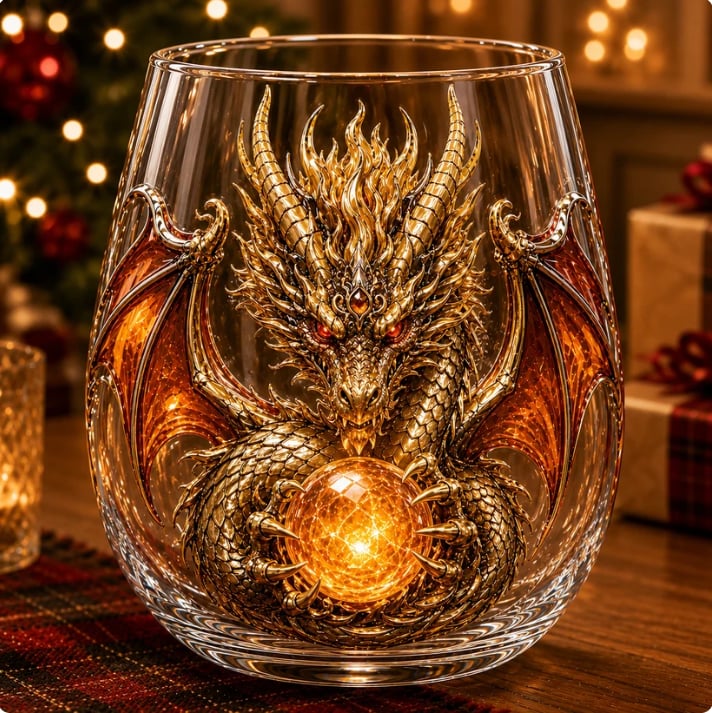 Golden Sacred Flame Mythic Dragon Glass Art Cup