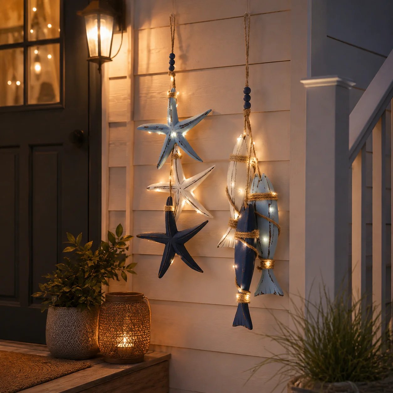 ⭐2026 PROMO CHAUDE🐟🌊Décoration lumineuse murale étoile de mer et poisson en bois style marin