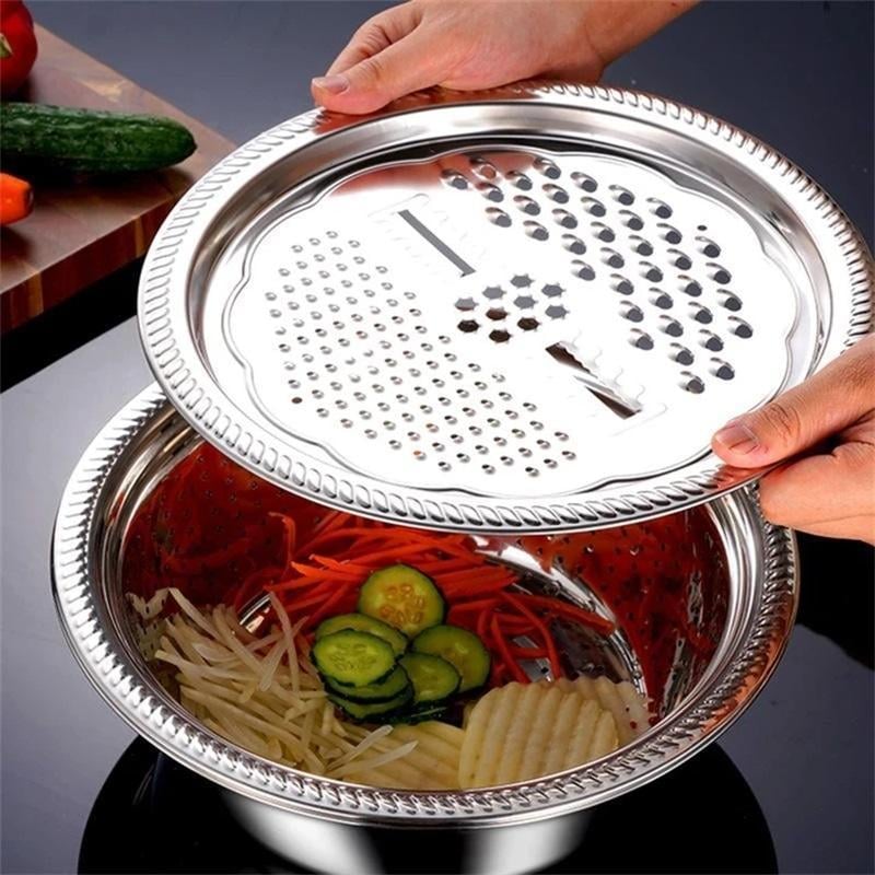 📢📢50% OFF !! ⏰🥬 Slice, Grate & Julienne in Minutes! Multi-Function Stainless Steel Vegetable Prep Bowl for Easy Cooking
