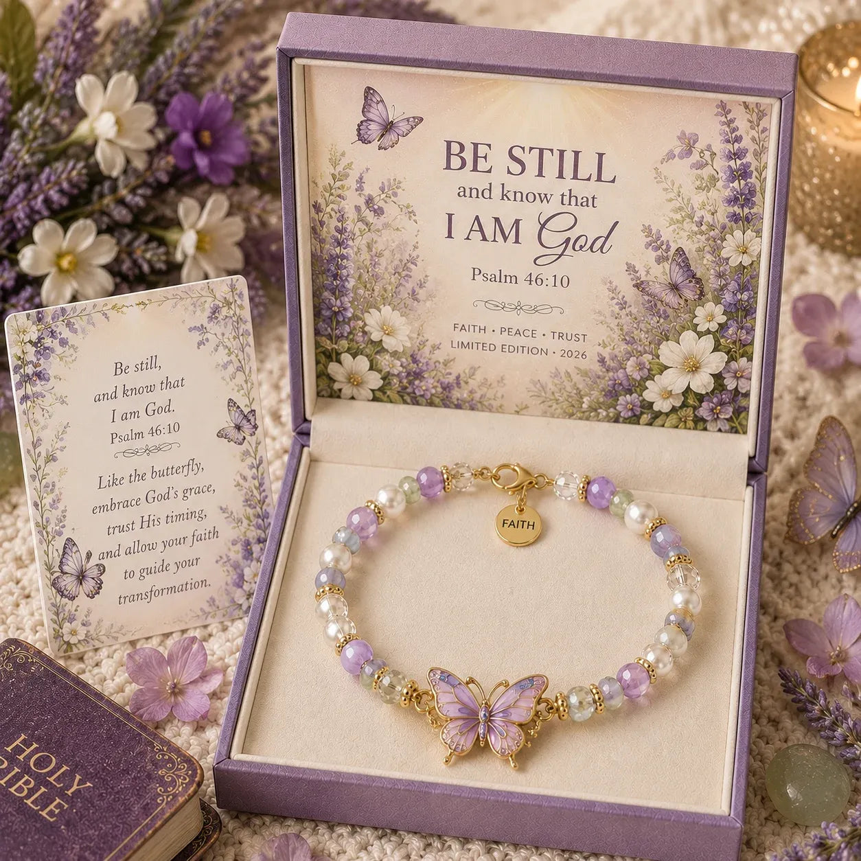 ✝️ Psalm 46:10 Faith Bracelet | Limited Edition 2026 Christian Jewelry with 7 Meaningful Nature Symbols, Gemstone-Style Beads & Scripture Gift Box 🤍