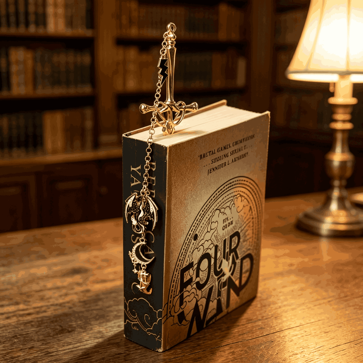 ⚔️Fantasy Sword Metal Bookmark With Dragon & Moon Charms📚