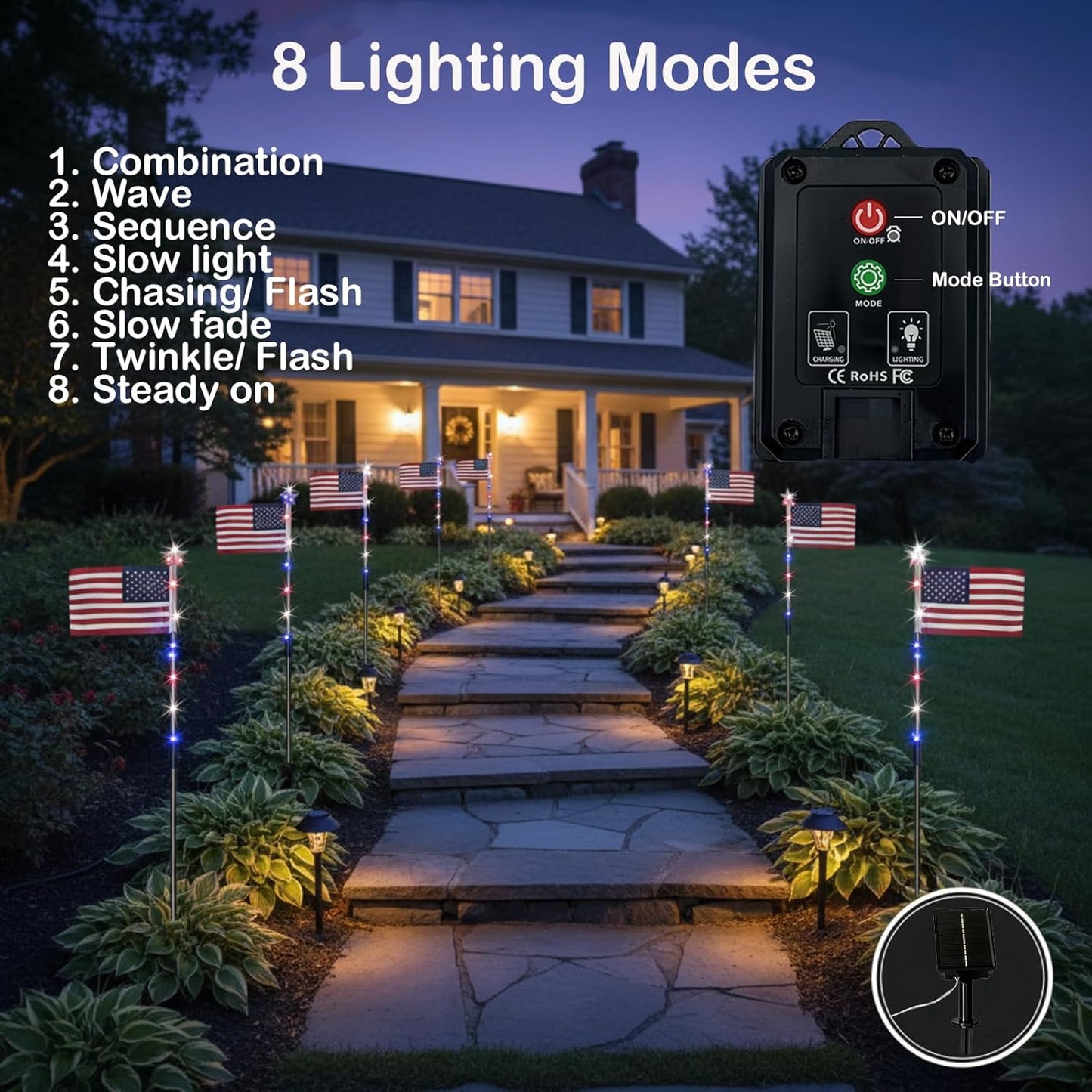 🔥Letzter Tag: 49% RABATT🔥8 Solar-Wegeleuchten mit amerikanischer Flagge – Rot, Weiß & Blau für den Garten zum 250. Unabhängigkeitsjubiläum 🇺🇸✨