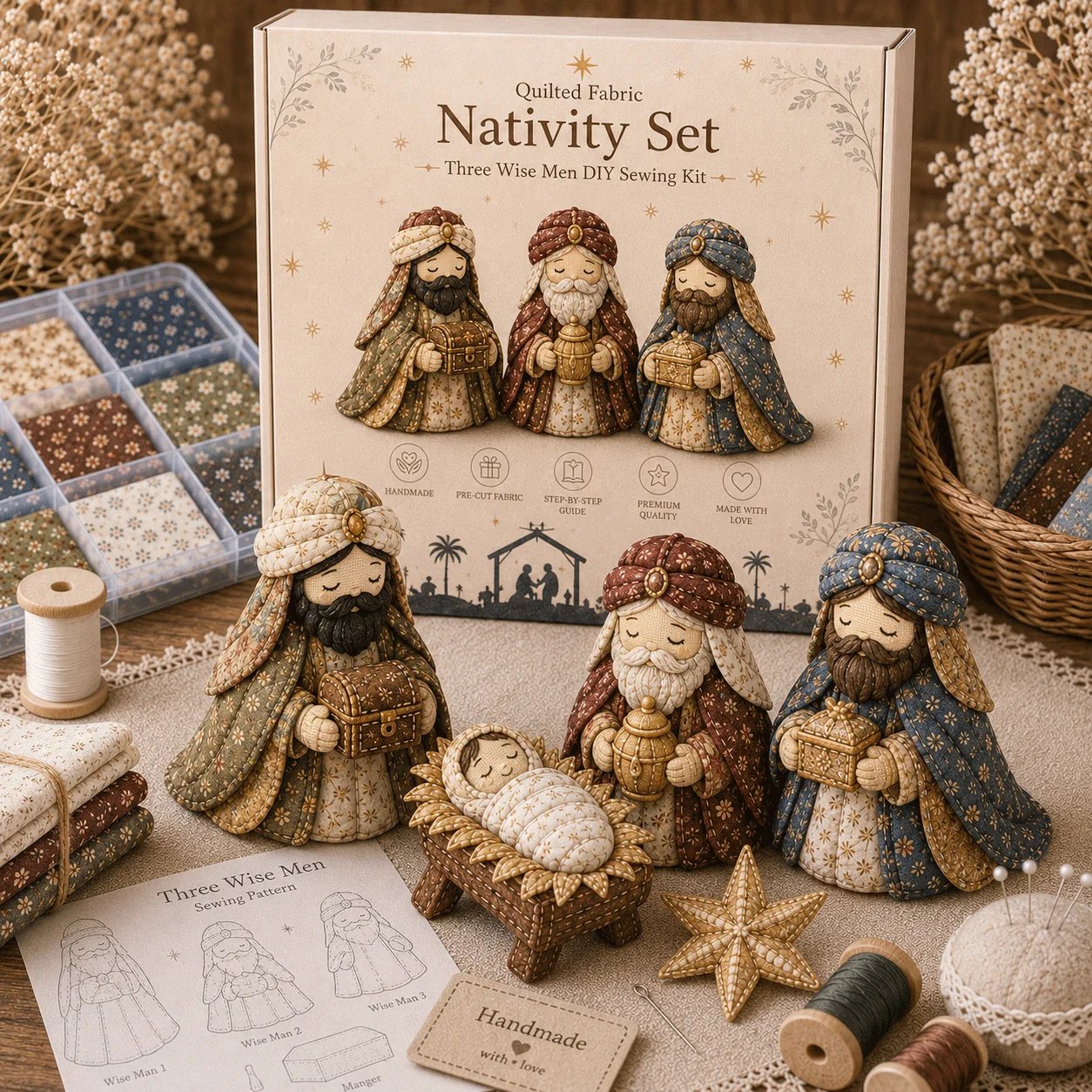 🔥LAST DAY 50% OFF -✨ DIY Patchwork Nativity Scene Sewing Kit (Beginner-Friendly)