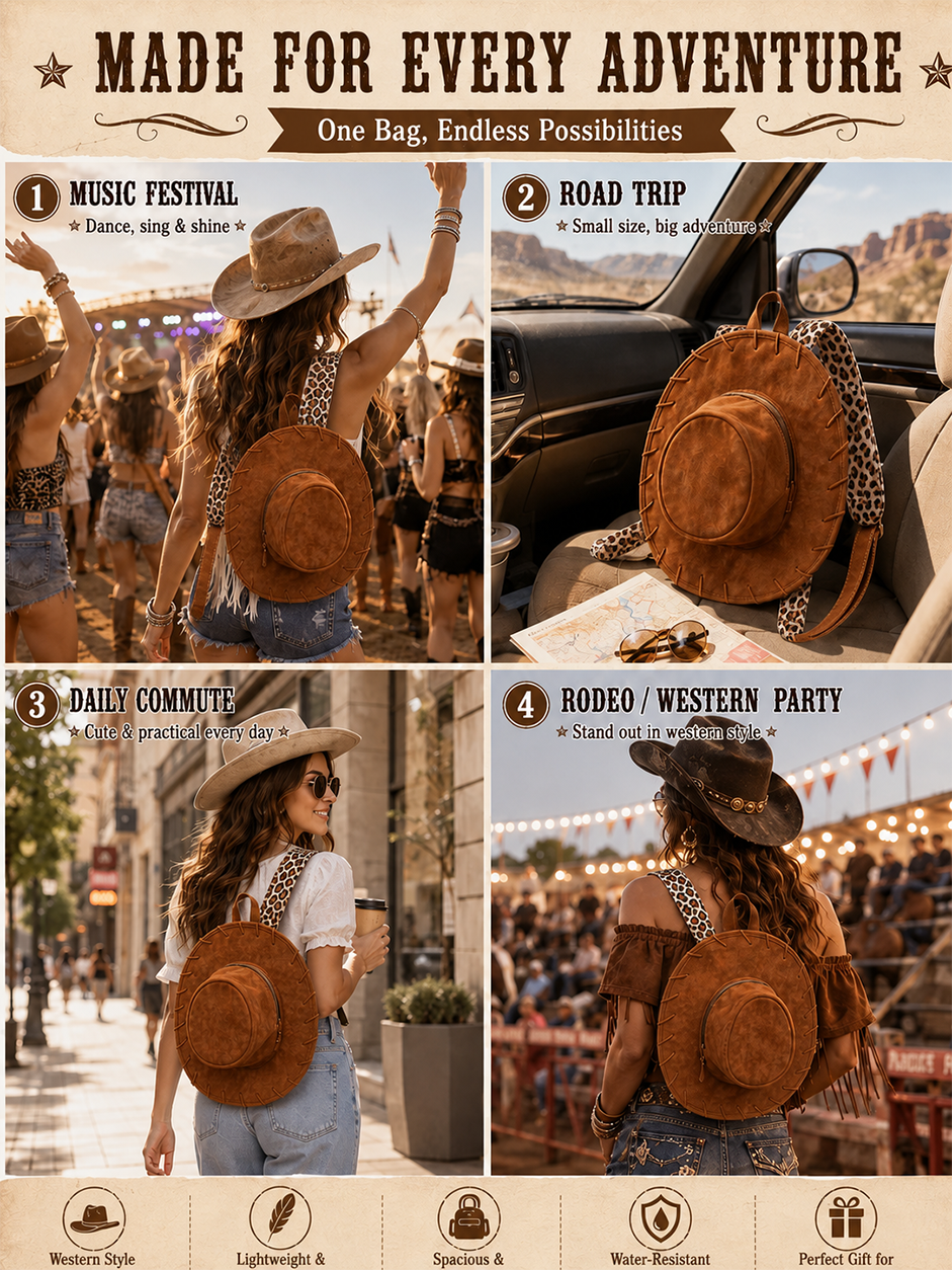 Cowgirl Hat Backpack – Western Style Mini Backpack for Travel & Everyday Use