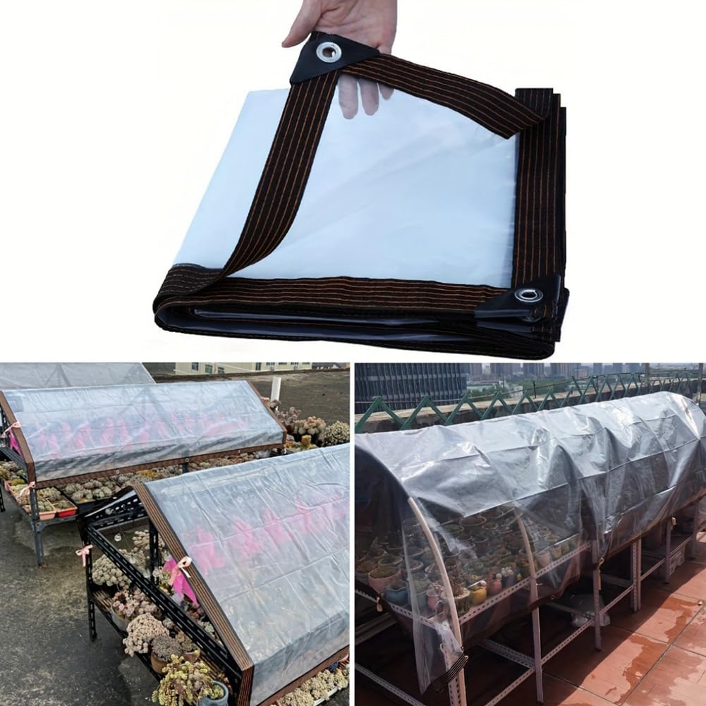 🌂Clear Waterproof PE Tarp, Transparent Outdoor Cover with Metal Grommets