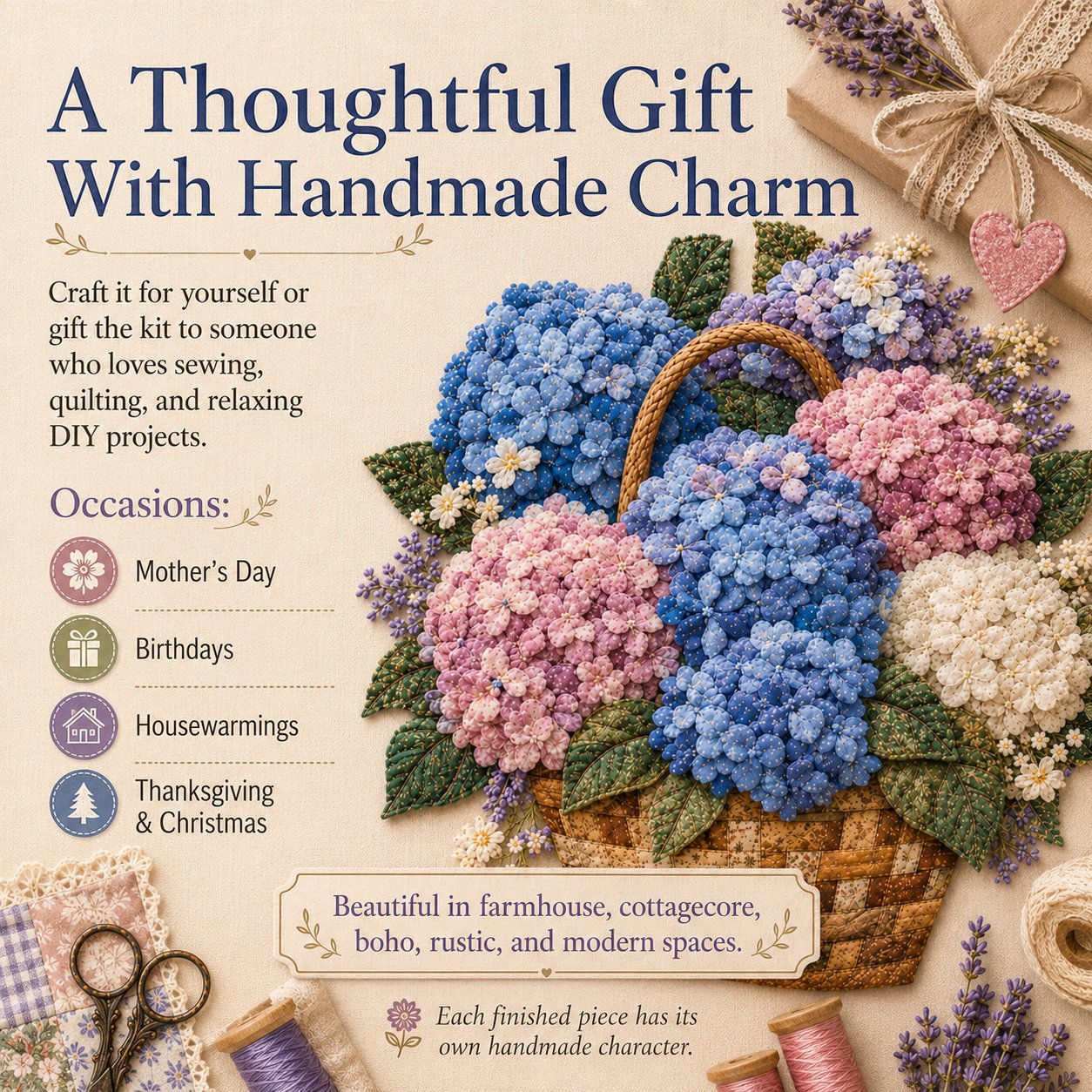 🔥LAST DAY 50% OFF - 🌸Floral Basket Patchwork DIY Kit | 3D Layered Fabric Flower Art Craft for Home Decor & Gifts