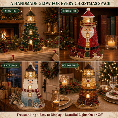 🎄Beginner-Friendly DIY Lighted Christmas Character Sea Glass-Style Lighthouse Kit Collection