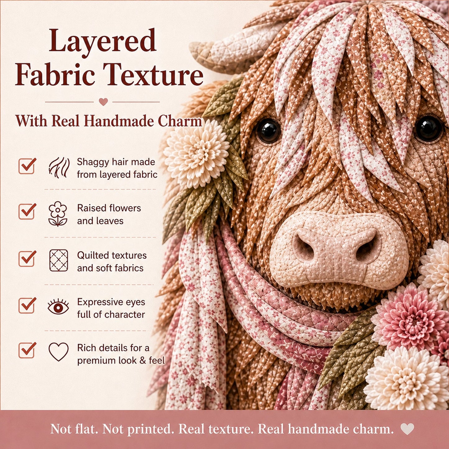 🔥LAST DAY 50% OFF - 🌸Birth Flower Highland Cow Fabric Art DIY Kit – A Handmade Keepsake You Create with Love