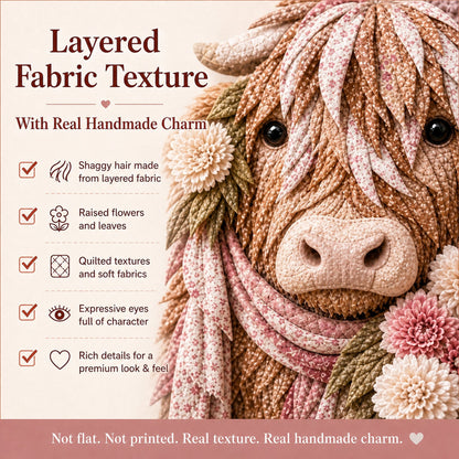 🔥LAST DAY 50% OFF - 🌸Birth Flower Highland Cow Fabric Art DIY Kit – A Handmade Keepsake You Create with Love