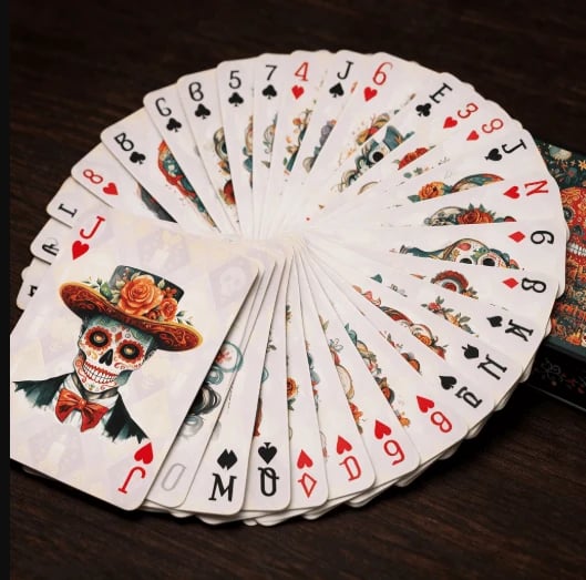 💀 Día de los Muertos Playing Cards – 54 Unique Skull Art Designs, Premium Blue Core Poker Deck