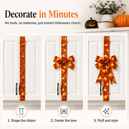 Halloween Cabinet Door Bow Ribbon Decorations - Oversized Pumpkin & Skull Wraps