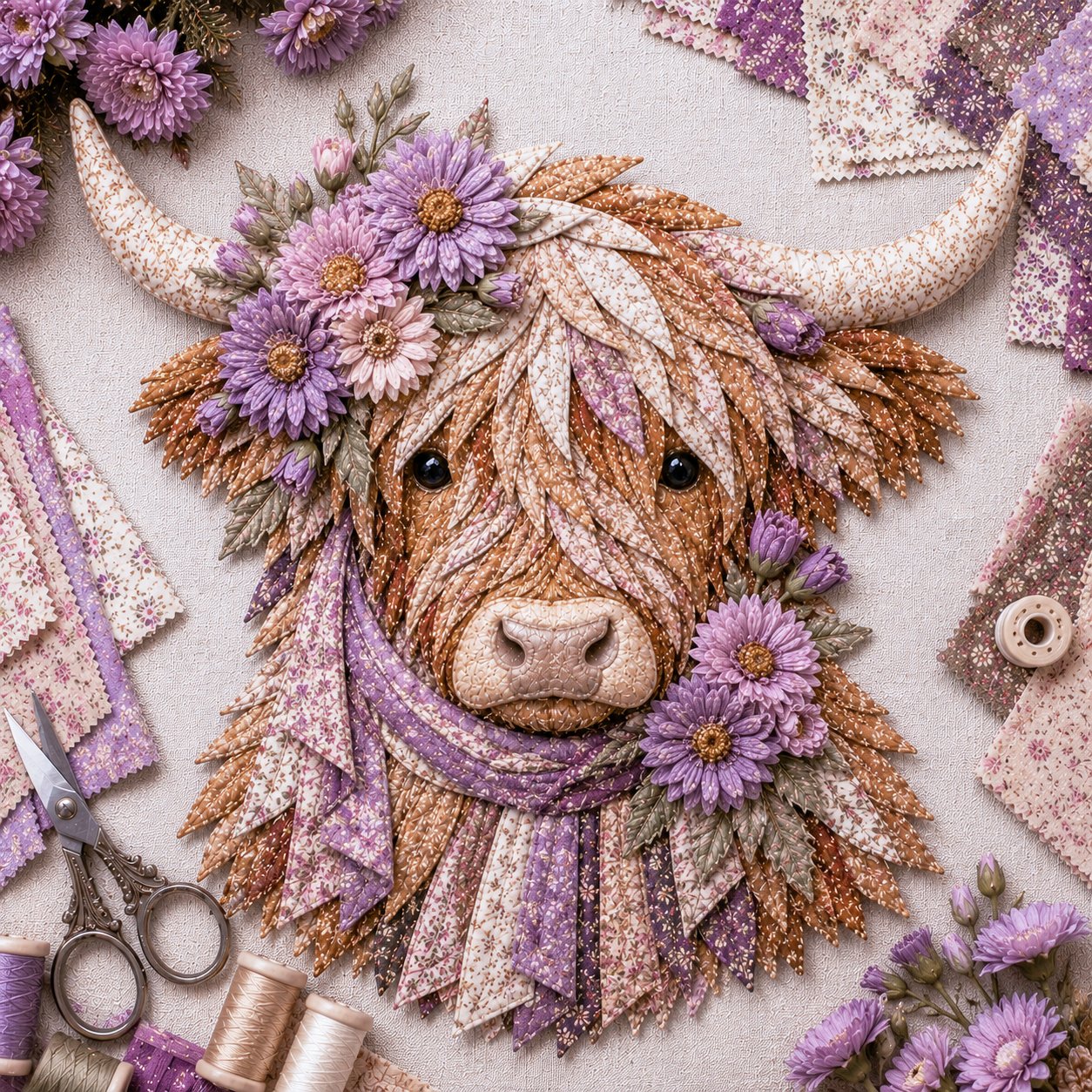 🔥LAST DAY 50% OFF - 🌸Birth Flower Highland Cow Fabric Art DIY Kit – A Handmade Keepsake You Create with Love
