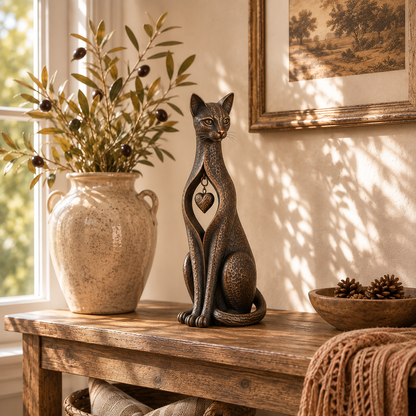 Last day 50% OFF🐱Heritage Heart Sphynx Sculpture – Vintage Iron Cat Accent for Timeless Interiors