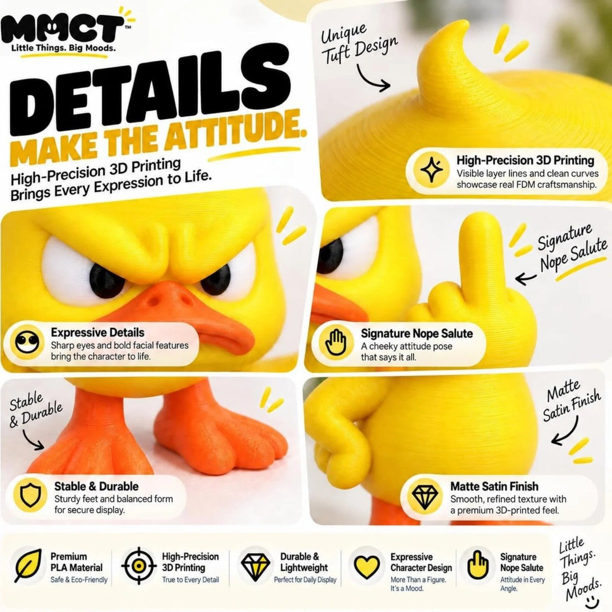 🦆 Sassy Grumpy Duck Desktop Figurine | 3D Printed Funny Office Decor & Gaming Setup Ornament✨🎄
