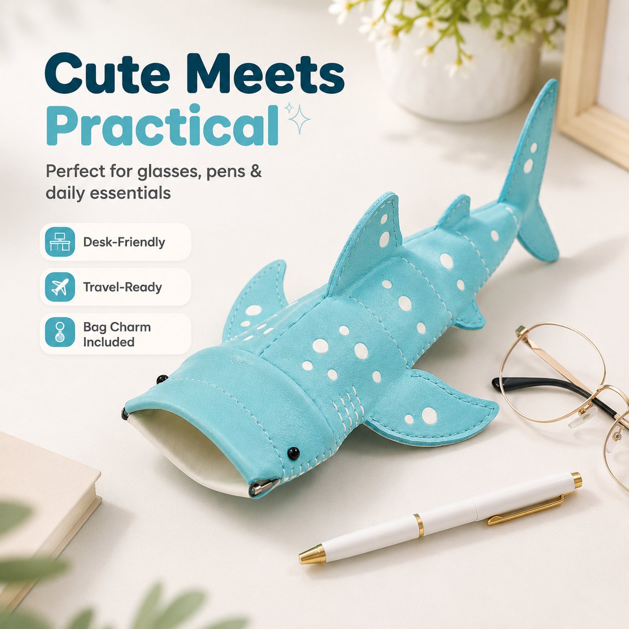 🔥Last Day 49% OFF - 🦈🌊Cute Shark Glasses Case | Shark-Shaped Storage Pouch For Everyday Essentials🌊