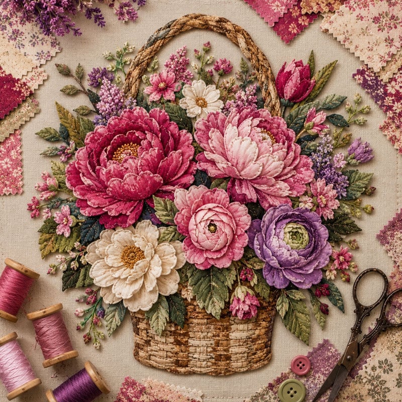 🔥LAST DAY 50% OFF - 🌸Floral Basket Patchwork DIY Kit | 3D Layered Fabric Flower Art Craft for Home Decor & Gifts
